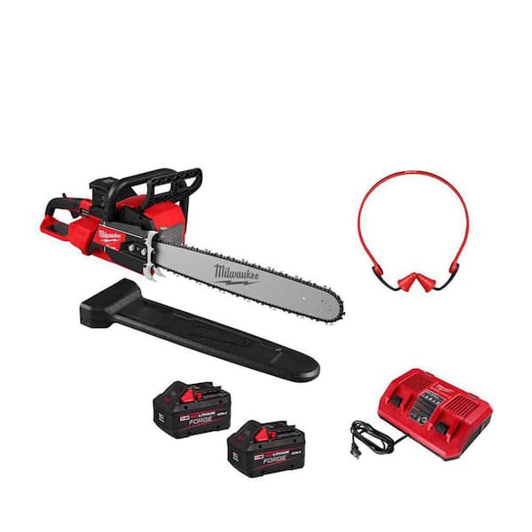 M18 FUEL 18V Brushless Cordless 20 in. Dual Battery Chainsaw Kit w/ (2) 8.0 Ah FORGE Batteries, Banded Earplugs, Charger