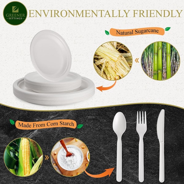 Compostable Disposable Paper Plates 6 inch Super Strong Paper Plates 100%  Bagasse Natural Biodegradable Eco-Friendly Sugarcane Plates(white) 