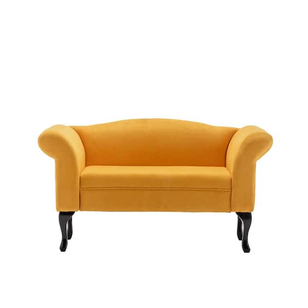 Tidoin 52.76 in. Yellow Velet Upholstered 2-Seater Loveseat with Wood Legs