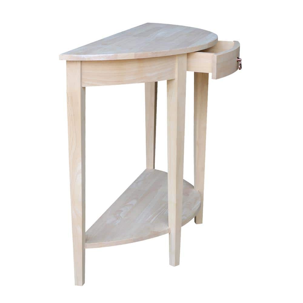 Elegant Unfinished Solid Wood Demilune Console Table with Storage