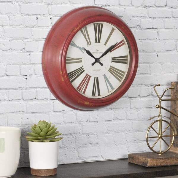 FirsTime 10 in. Round Red Relic Wall Clock