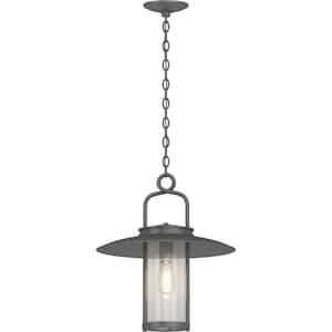 1-Light Black Indoor/Outdoor Lamp/Lantern Hanging Pendant with Clear Glass Cylinder