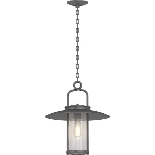Volume Lighting 1-Light Black Indoor/Outdoor Lamp/Lantern Hanging Pendant with Clear Glass Cylinder