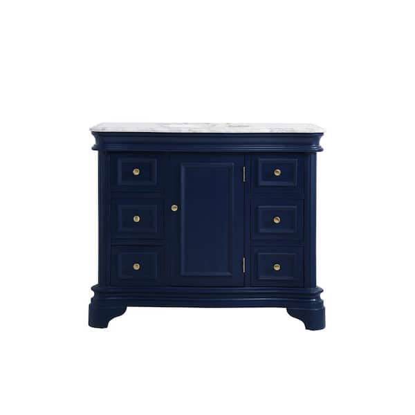 Unbranded Timeless Home 42 in. W x 21.5 in.D x 35 in.H Single Bath Vanity in Blue with Marble Vanity Top in White with White Basin
