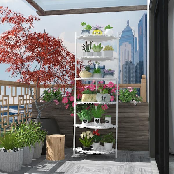 Tunearary 18 in. W x 72 in. H x 18 in. D 6 Tier Heavy-Duty Steel Triangle Garage Storage Shelving Units in White