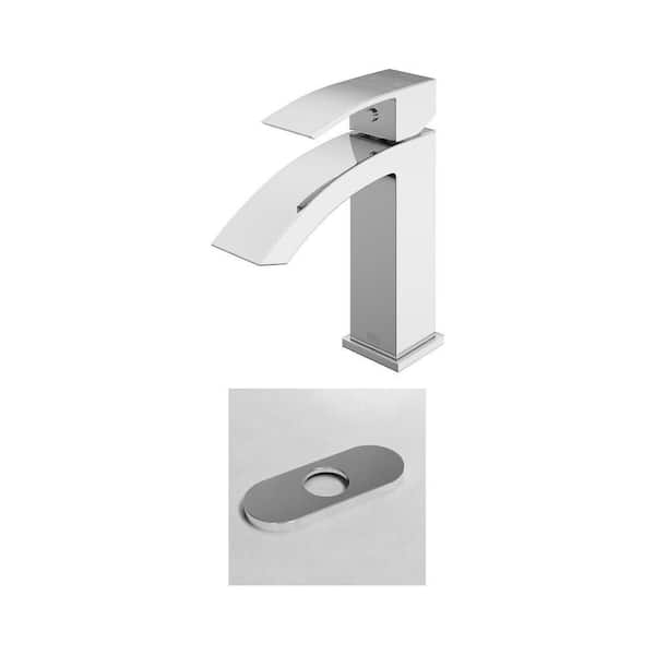 Satro Single Handle Bathroom Faucet in Chrome with 5.5 in. Hole Cover Deck Plate Combo (2-Piece Set)