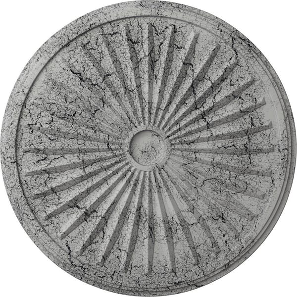 Ekena Millwork 1-3/8 in. x 33-1/8 in. x 33-1/8 in. Polyurethane Leandros Ceiling Medallion, Ultra Pure White Crackle