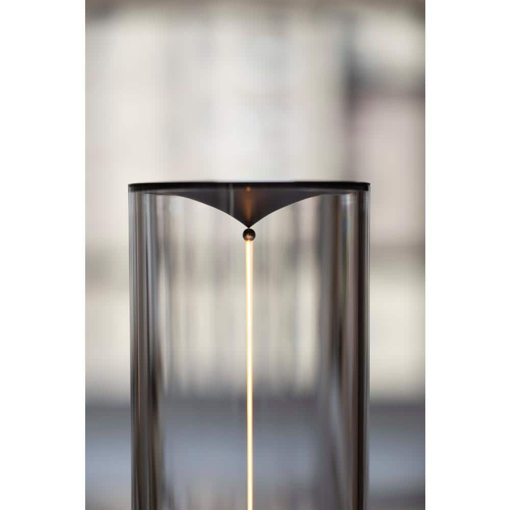 Gray Cordless Cylinder LED Bedside Lamp with Acrylic Shade