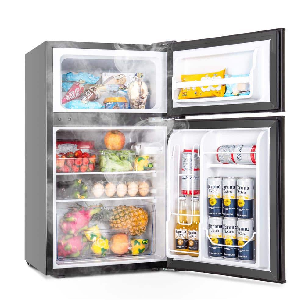 20 in. 3.2 cu. ft. Mini Refrigerator in Stainless Steel with Freezer, Black