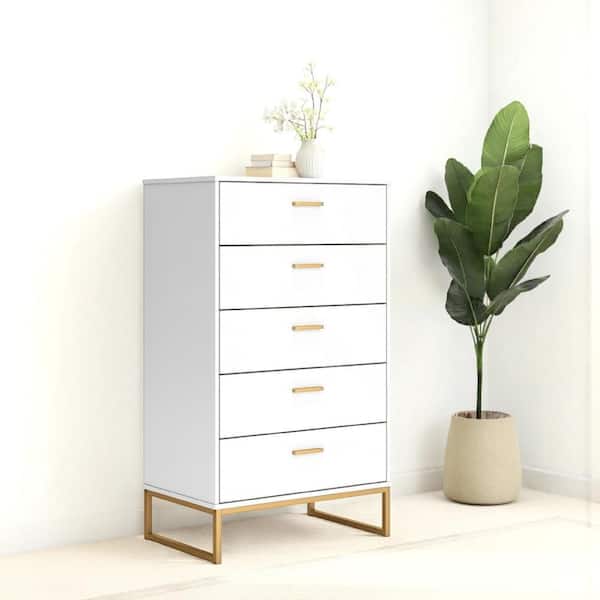 Alli Matte White 5-Drawer 29.88 in. Wide Tall Chest of Drawers Dresser Without Mirror