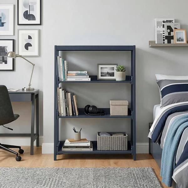 Lazzara Eliza 41 in. Tall Navy Blue Wood 3 Fixed Shelves Bookcase