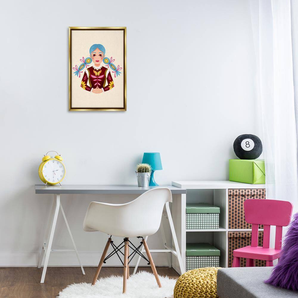 Blue Haired Girl Portrait by Hannah Moren Gold Floater Frame Abstract Graphic Art Print 25 in. x 17 in. price history on PriceWatchPro