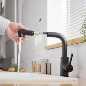 Single-Handle Single Hole Pull Down Sprayer Kitchen Faucet with Drip Free Bar Faucet with 2 Mode Sprayer in Matte Black