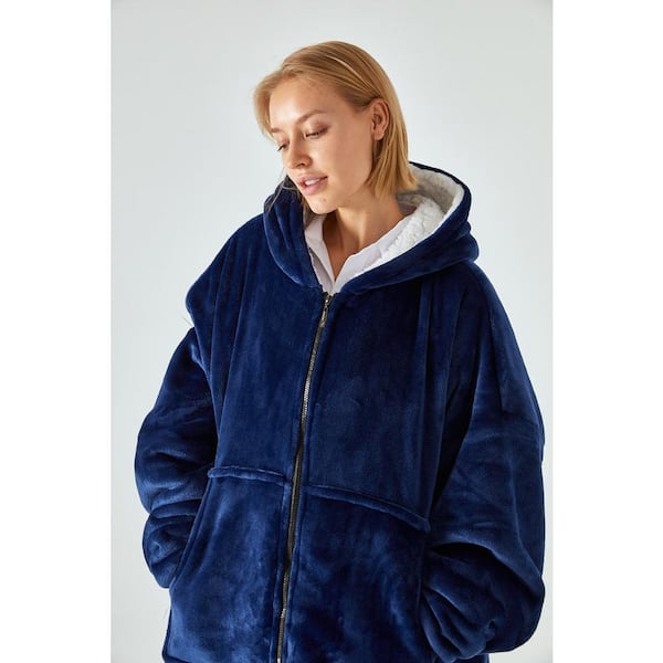 Shatex Blue Wearable Blanket with Sleeves Soft Fleece Snuggle