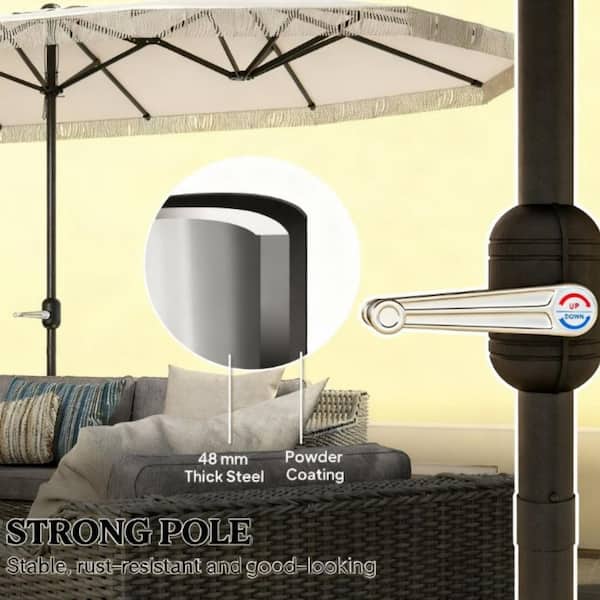 cream rectangular patio umbrella 15 ft. Cream White Spacious Extra Large Outdoor Umbrella Rectangle Patio  Umbrella with Fringe and Crank Handle San-17