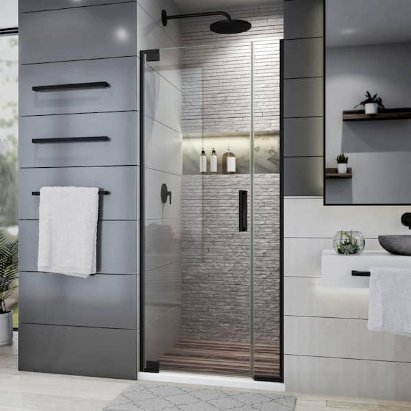 DreamLine Elegance Plus 30 in. to 30-3/4 in. W x 72 in. H Pivot Frameless Shower Door in Matte Black