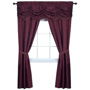 Panache 55 in. W x 84 in. L Polyester Light Filtering 5 Piece Window Curtain Set in Burgundy