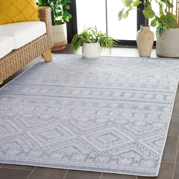 Hammock Ivory/Blue 5 ft. x 8 ft. Machine Washable Geometric Striped Area Rug