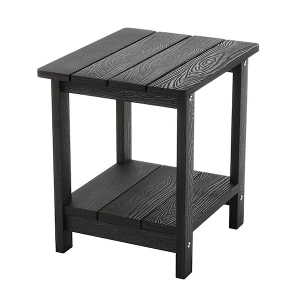 Misopily Adirondack Outdoor Side Table 2-Tier Black Weather Resistant Modern Patio End Table for Pool Porch Garden