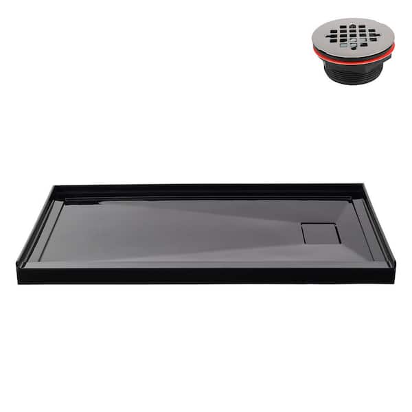 GB-2535-144-BL 60 in. x 36 in. Alcove Acrylic Shower Pan Base in Glossy Black with Right Drain, Drain Included