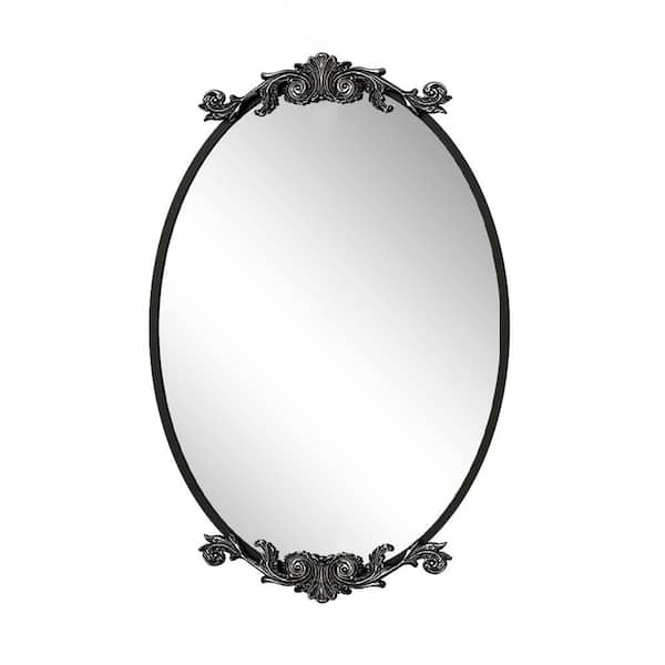 24 in. W x 36 in. H Oval Aluminum Alloy Framed French Cleat Mounted Baroque Wall Decor Mirror in Black