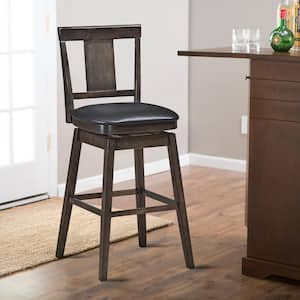 29 in. H Brown Height Back Wood Frame Counter Height Swivel Bar Stool with Leather Seat (Set of 3)