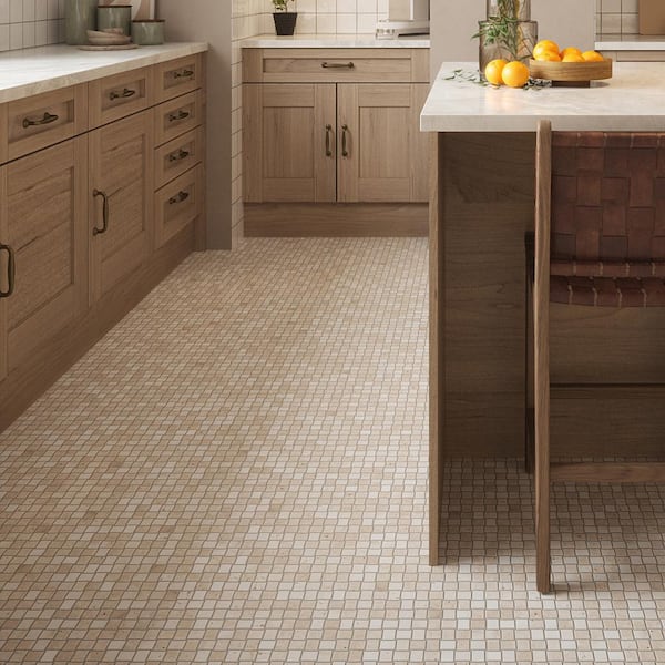 Arestone Basketweave Cream 10.75 in. x 10.75 in. Brushed Travertine Wall and Floor Mosaic Tile (8.02 sq. ft. /Case)