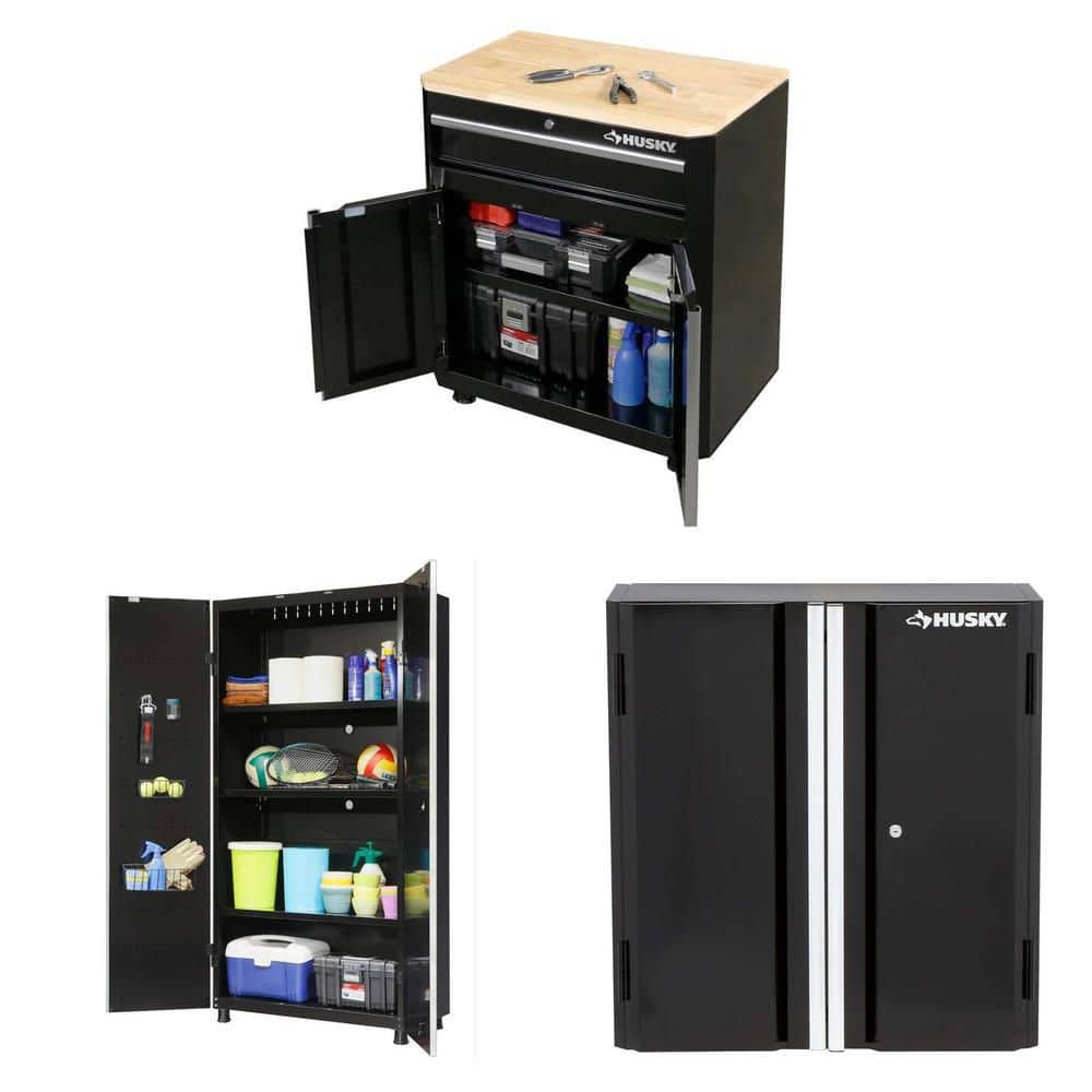 Husky Ready-to-Assemble 24-Gauge Steel Garage Cabinet Set in Black