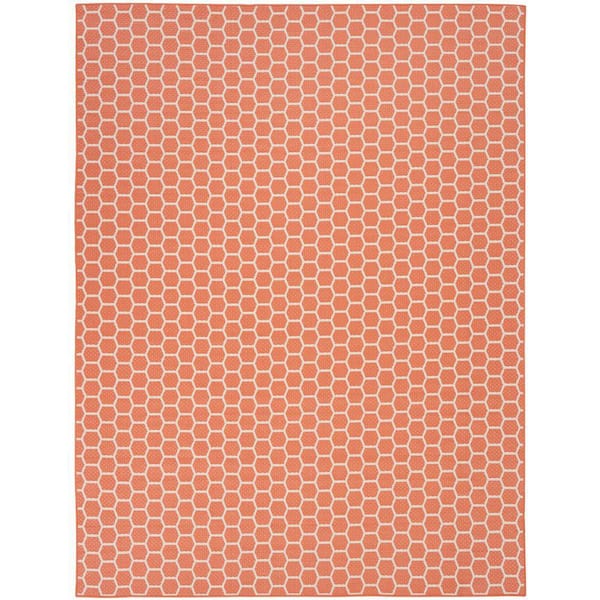 Reversible Indoor Outdoor Coral 8 ft. x 10 ft. Honeycomb Contemporary Area Rug