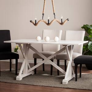 Wexer 35 in. Rectangle Distressed White Finish MDF Top Farmhouse 6 Person Dining Table