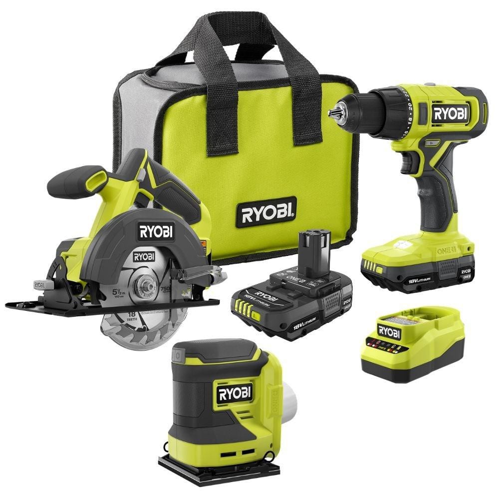 Ryobi ONE+ 18V Cordless 2-Tool Combo Kit, (2) Batteries, Charger and ONE+ 18V Cordless 1/4 Sheet Sander