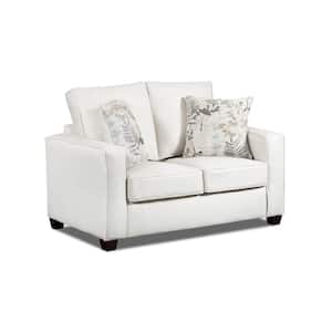 Relay Linen 59 in. Cream Washed Tweed Polyester 2-Seats Loveseat with 2-Decorative Throw Pillows