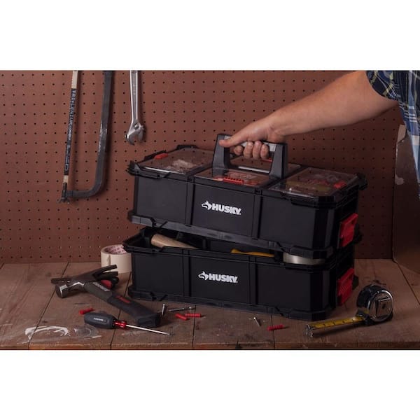 Husky - 20 in. 12-Compartment Stackable Nail Caddy Black Small Parts Organizer