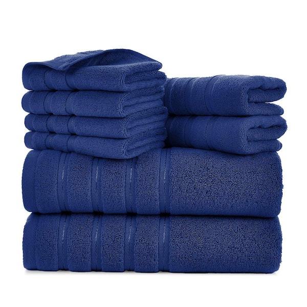 Hotel Collection 8 Piece Navy Cotton Bath Towel Set-Soft & Absorbent Bathroom Towels