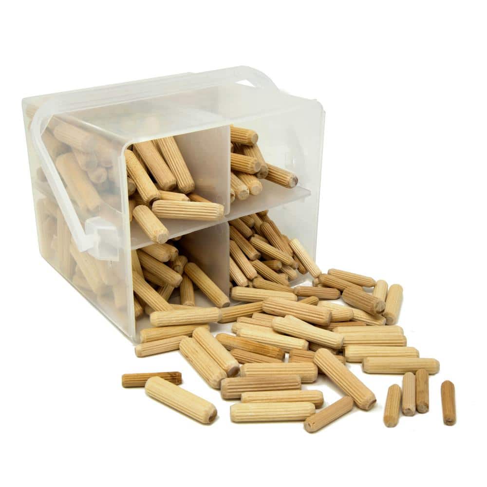 400-Piece Fluted Birch Wood Dowel Pin Set in Variety Sizes