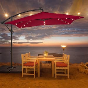 8.2 ft. x 8.2 ft. Solar LED Square Patio Cantilever Umbrella With a Base in Red