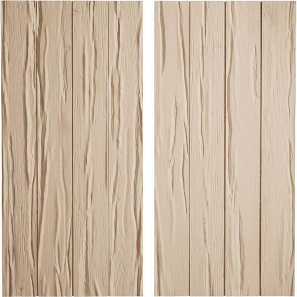 Ekena Millwork 22 in. x 80 in. Timberthane Polyurethane 4-Board Joined Board-n-Batten Riverwood Faux Wood Shutters, No Batten Pair