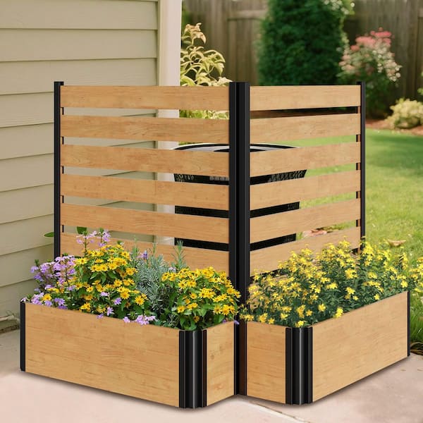 Outdoor Wood Privacy Screen with Planter Box Air Conditioner Fence 3 ft. W x 3.75 ft. H Wood Fence Panels, 2-Panel