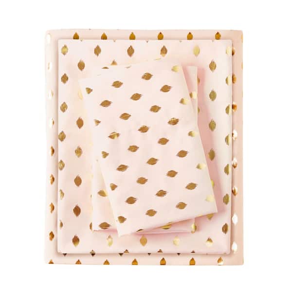 Intelligent Design Metallic Dot 3-Piece Blush/Gold Microfiber Twin XL Printed Sheet Set