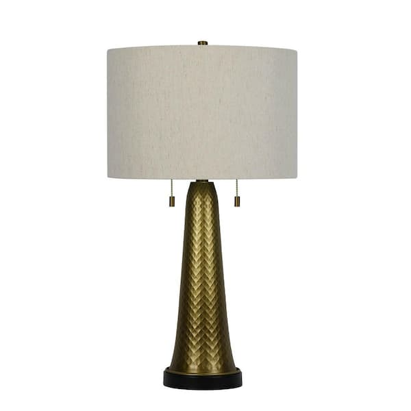 Fangio Lighting 27 in. Antique Gold Metal Column Table Lamp with a Designer Shade
