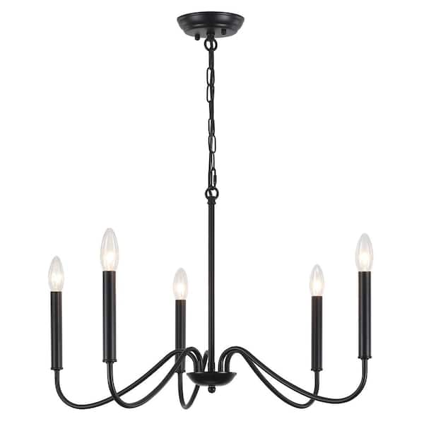 5-Light Black Farmhouse Candlestick Chandelier Minimalist Kitchen Island Hanging Pendant Light