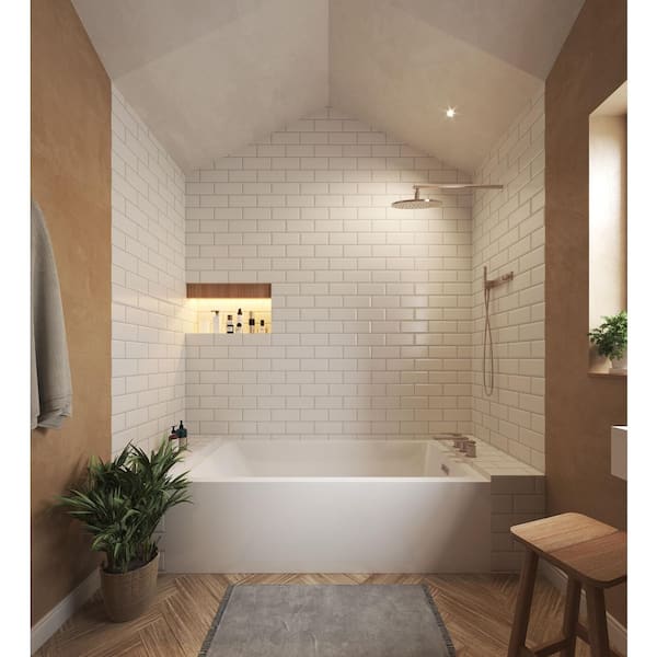 Grayley 60 in. L x 30 in. W Acrylic Right Hand Drain Rectangular Alcove Bathtub in White with Brushed Nickel Trim