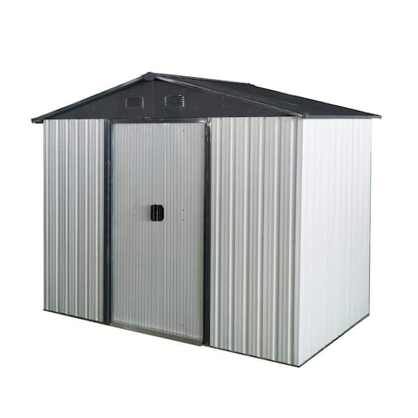 Sudzendf 8 ft. W x 4 ft. D White Outdoor Metal Storage Shed with Sliding Door and Foundation for Backyard, Patio (32 sq. ft. )
