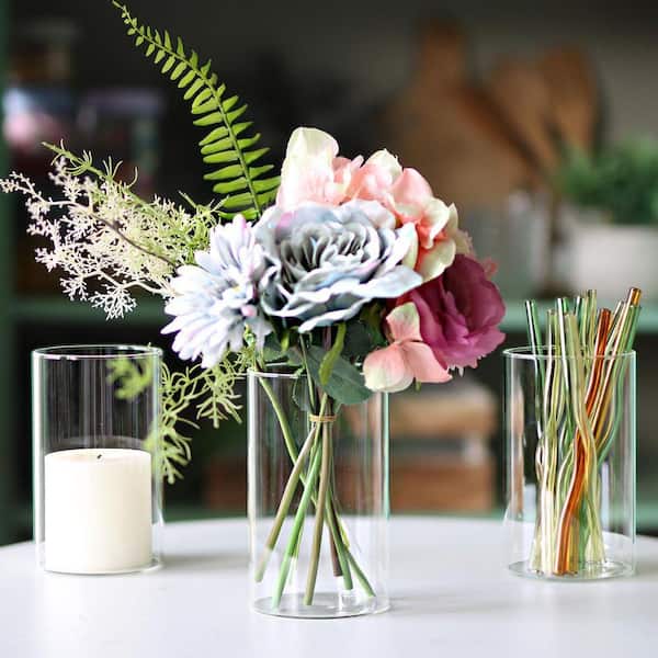 6 in. 12 Piece Clear Flower Glass Decorative Vase Cylinder Vases YC0255