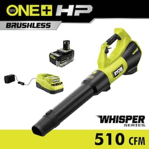ONE+ HP 18V Brushless Whisper Series 130 MPH 510 CFM Cordless Battery Leaf Blower with 6.0 Ah Battery and Charger