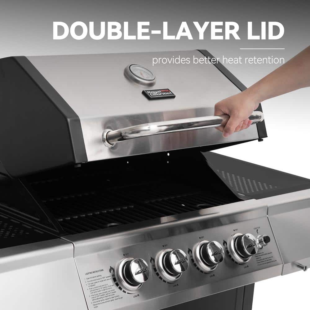 Royal Gourmet 4-Burner Black and Silver Stainless Steel Propane Gas Grill
