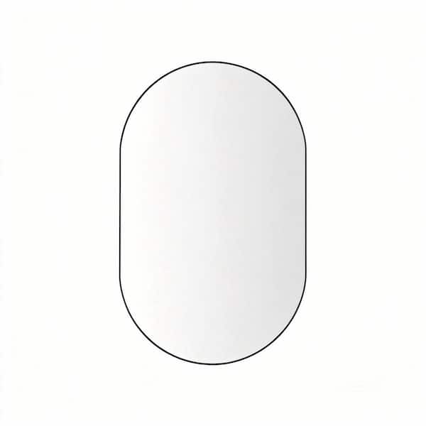 30 in. W x 40 in. H Oval Metal Framed HD Wall Bathroom Vanity Mirror in Black