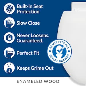 Belmont Round Slow Close Enameled Wood Closed Front Toilet Seat in White Never Loosens with Clean Seal Hinge