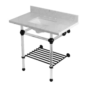 Templeton 36 in. Marble Console Sink with Acrylic Legs in Carrara Marble/Matte Black