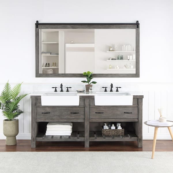 ROSWELL Villareal 72 in.W x 22 in.D x 34 in.H Double Farmhouse Bath Vanity in Classical Grey with Composite Stone Top